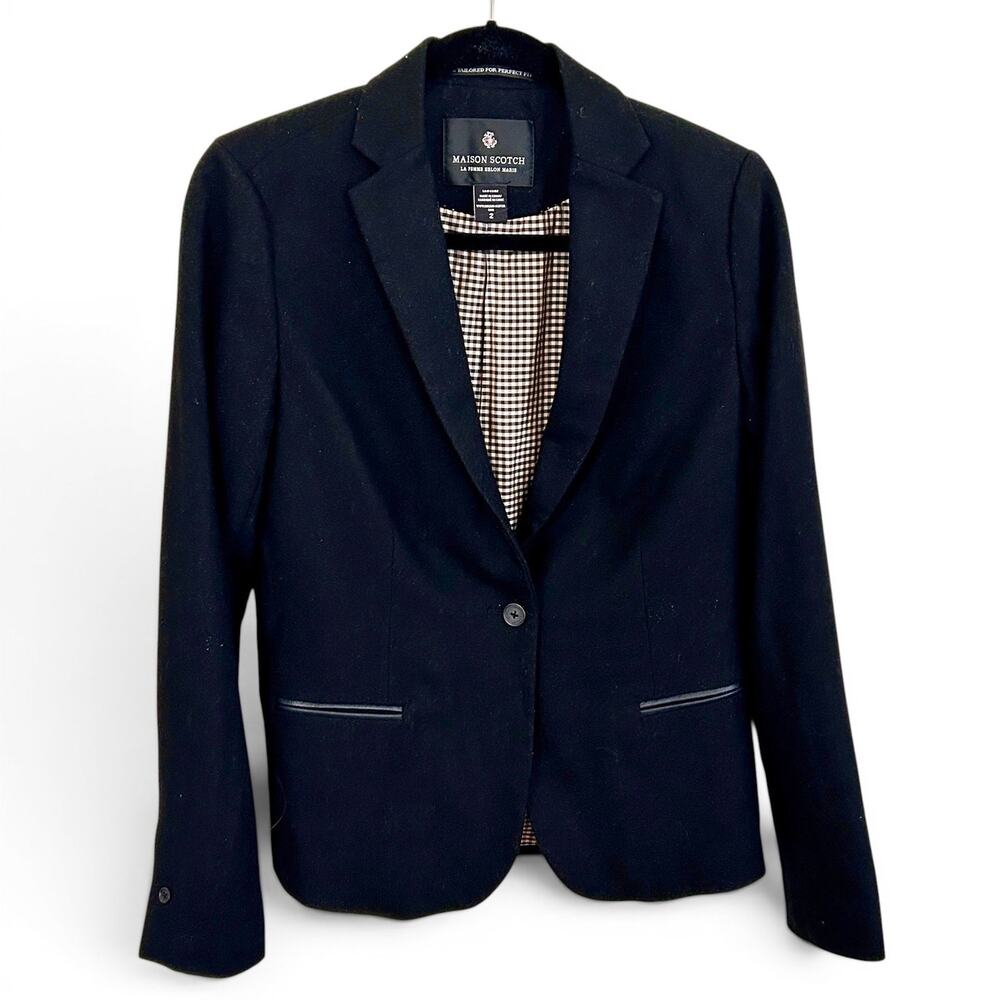 Maison Scotch Tailored Black Sparkle Blazer Sz 2 Gingham Lining